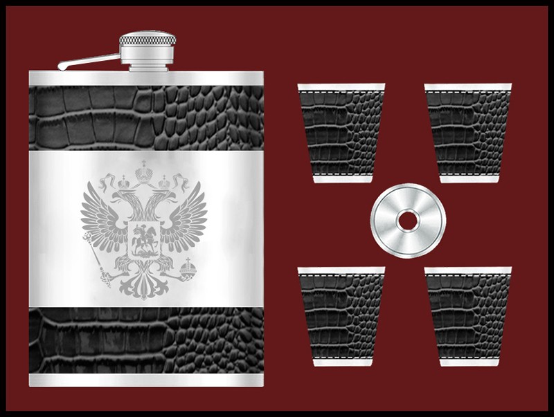 男士礼品不锈钢酒壶套装礼盒包装不锈钢酒壶酒杯送礼佳品鳄鱼皮激光双头鹰详情图1