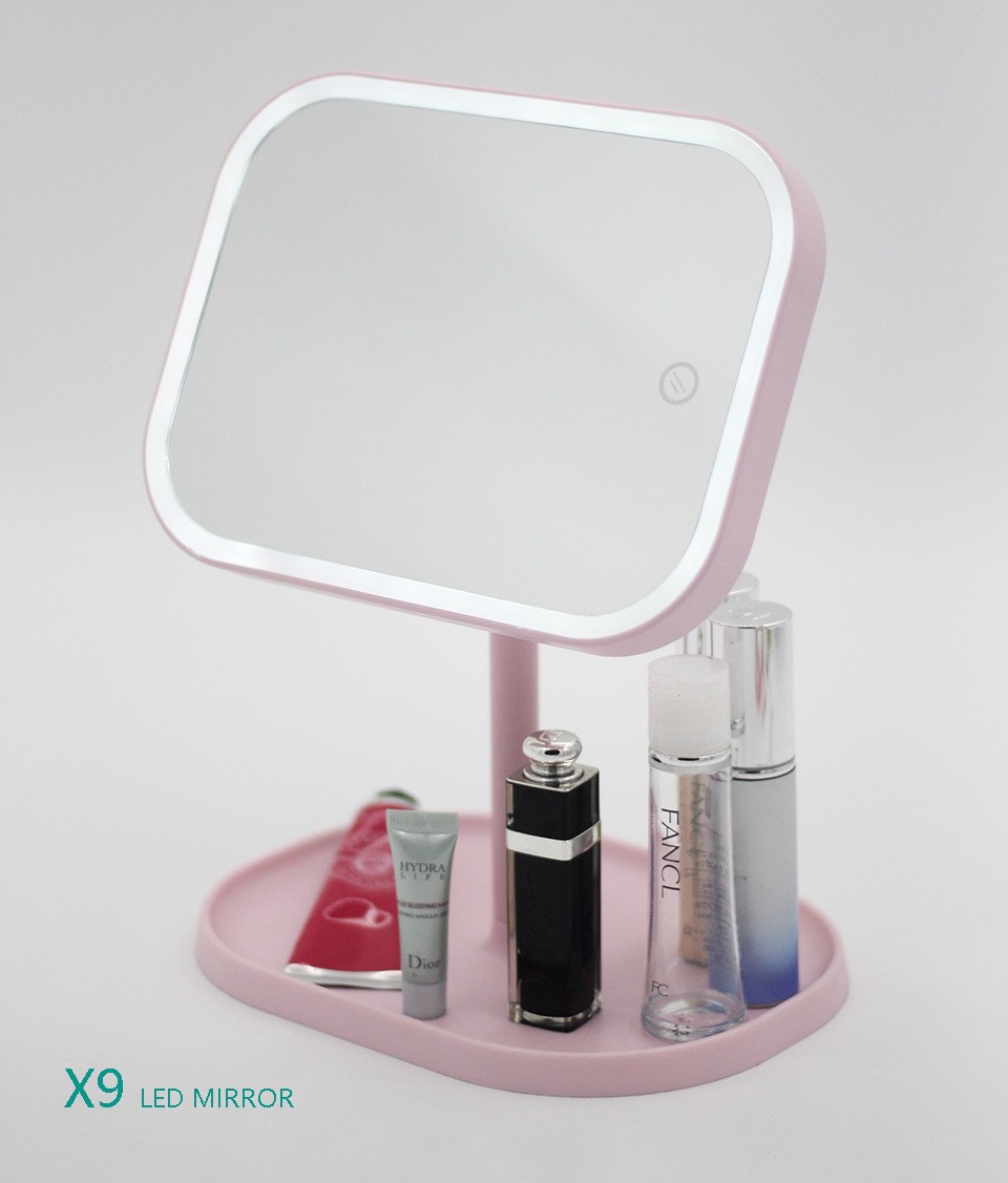 化妆补光台灯镜子LED化妆镜桌面台式收纳镜子带灯多功能梳妆镜子详情图6