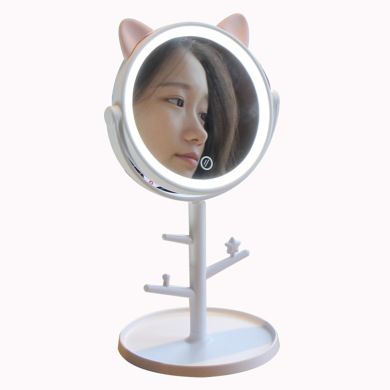 创意可爱萌宠喵星人台式收纳LED化妆镜子智能补光带灯美妆镜子详情图4