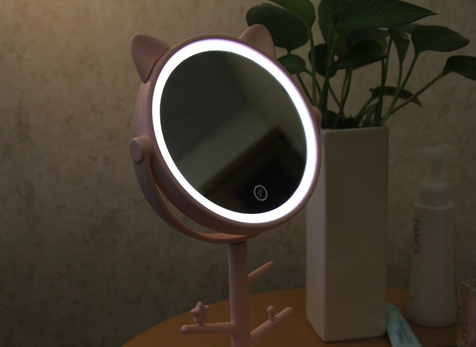 创意可爱萌宠喵星人台式收纳LED化妆镜子智能补光带灯美妆镜子详情图7