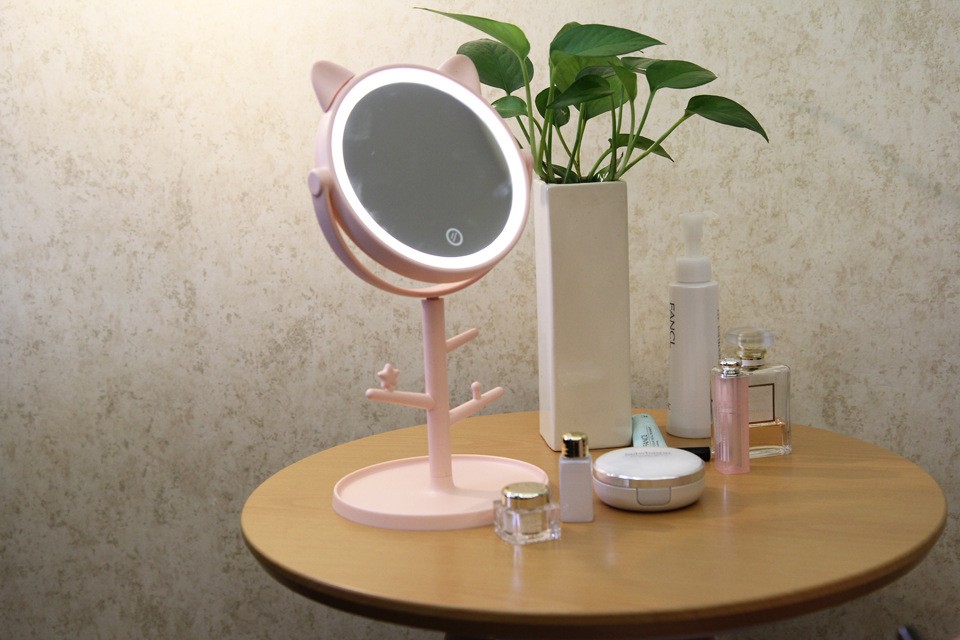 创意可爱萌宠喵星人台式收纳LED化妆镜子智能补光带灯美妆镜子详情图8