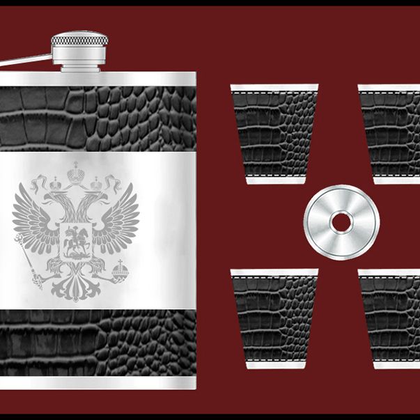 男士礼品不锈钢酒壶套装礼盒包装不锈钢酒壶酒杯送礼佳品鳄鱼皮激光双头鹰图