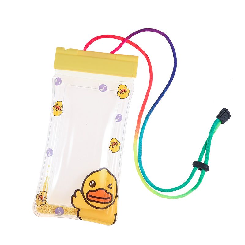 New transparent quicksand inflatable mobile phone swimming waterproof bag, cartoon rescue whistle, floating airbag drift bag