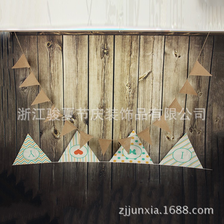 麻布三角旗 DIY手工欧美圣诞婚庆派对装饰三角旗派对拉旗厂家直销（13片）详情6