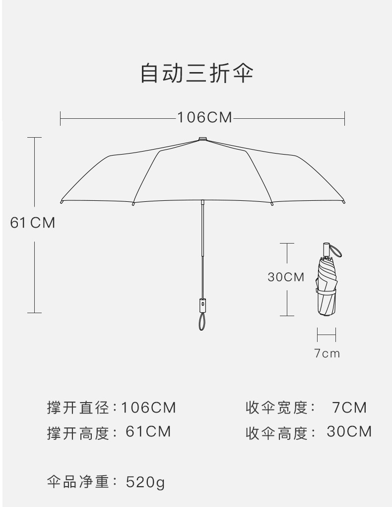 雅诗黑雨伞太阳伞全自动阳伞男遮阳防晒防紫外线晴雨两用小巧便携女黑胶详情图17