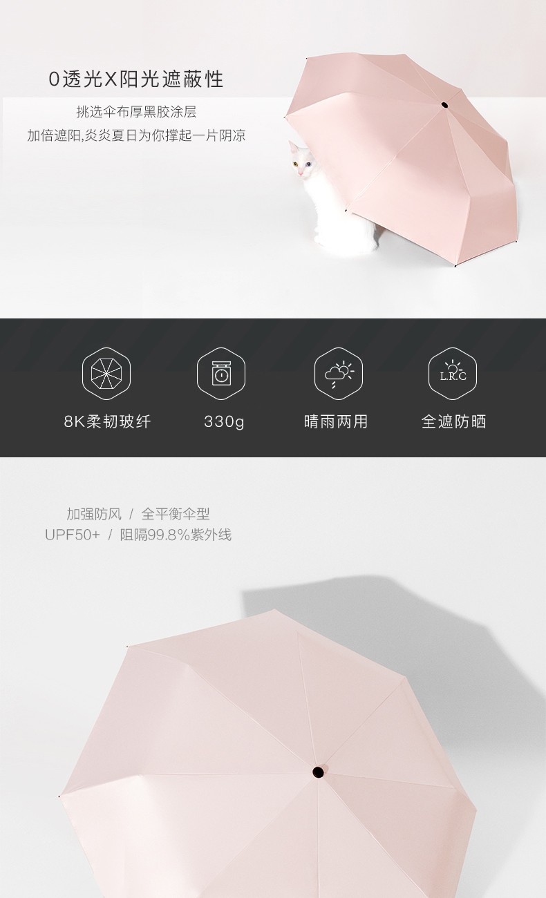纯白太阳伞防晒防紫外线晴雨两用遮阳ins风女简约阳伞全自动黑胶雨伞详情图2