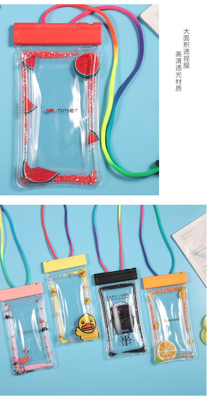 New transparent quicksand inflatable mobile phone swimming waterproof bag, cartoon rescue whistle, floating airbag drift bag detail image 2