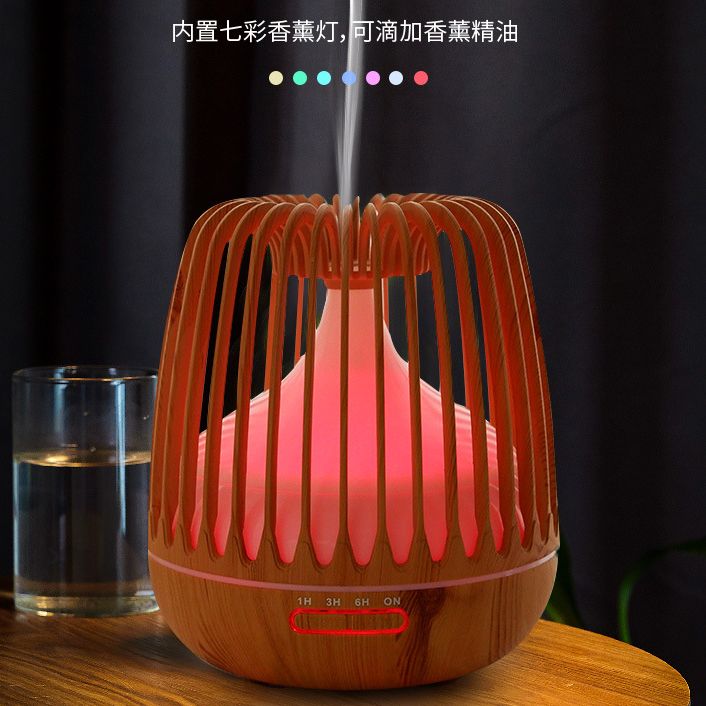 Hollowed-out light-transmitting exquisite design aroma diffuser, wood grain ultrasonic smart household hollowed-out humidifier Item Picture