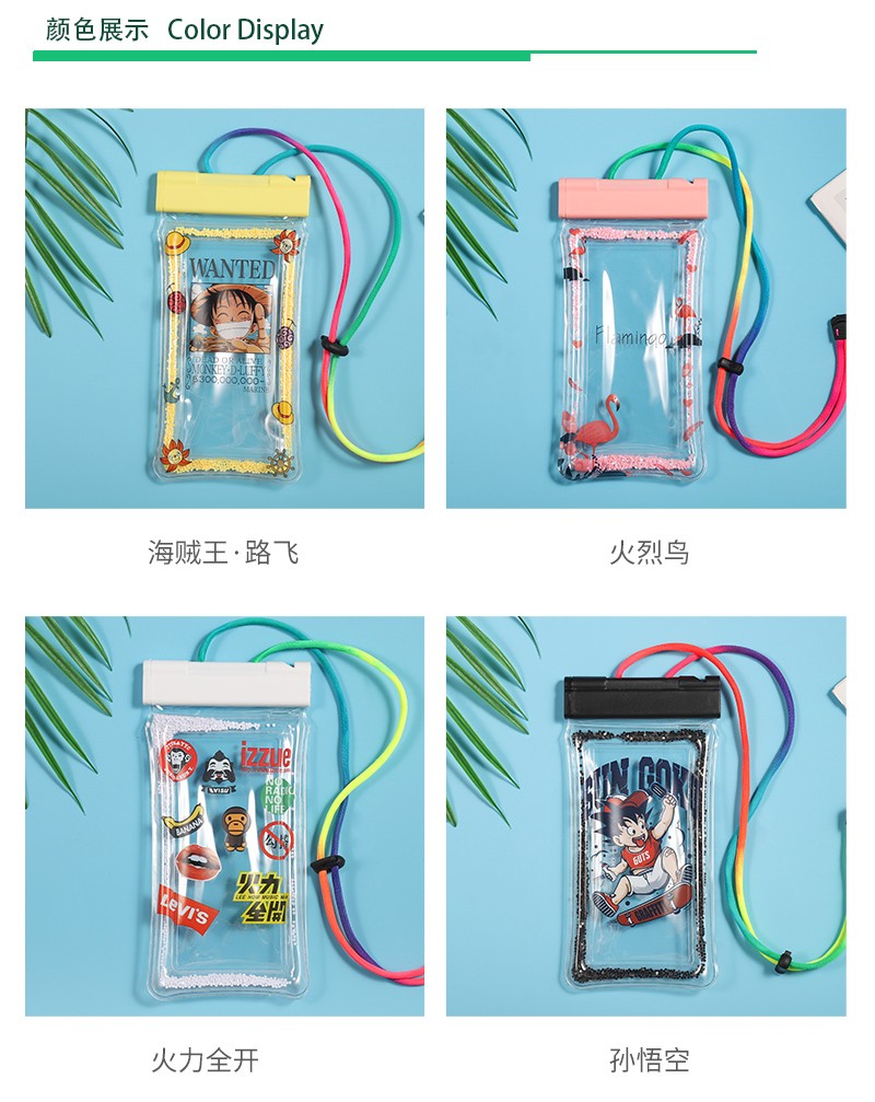 New transparent quicksand inflatable mobile phone swimming waterproof bag, cartoon rescue whistle, floating airbag drift bag detail image 12