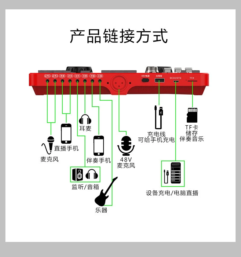 Two-person three-microphone live streaming set, mobile phone sound card device, Bluetooth tuning, computer universal sound card detail image 17