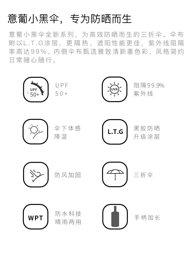 手动烟灰蓝雨伞太阳伞全自动阳伞男遮阳防晒防紫外线晴雨两用小巧便携女黑胶详情图2