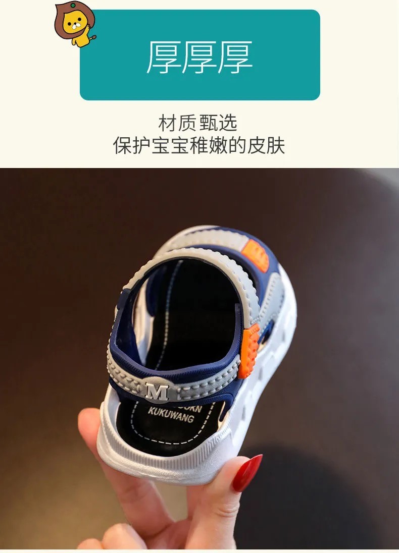 外贸新款PVC夏天防滑男孩儿童防滑沙滩凉鞋魔术贴现货支持定做详情18