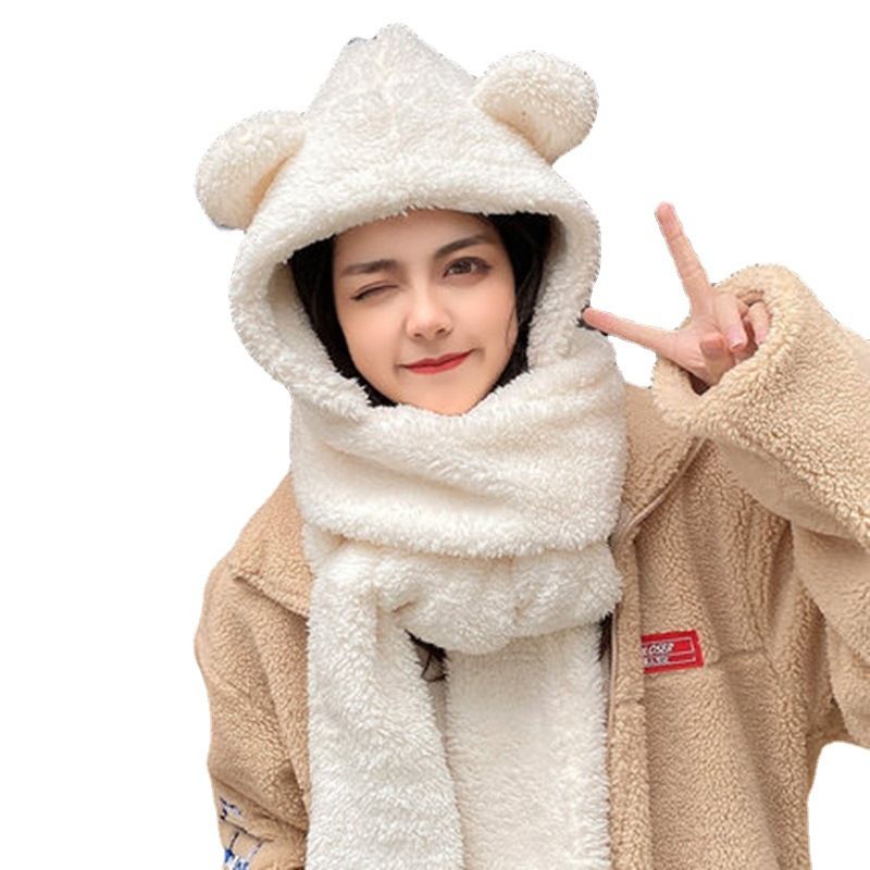 Jane Eyre Siyuan Network's new Korean-style three-piece set, featuring a thick, warm and cute little bear hat, scarf and gloves, all in one Item Picture
