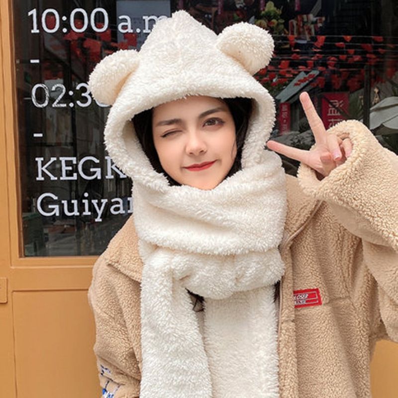 Jane Eyre Siyuan Network's new Korean-style three-piece set, featuring a thick, warm and cute little bear hat, scarf and gloves, all in one details Picture