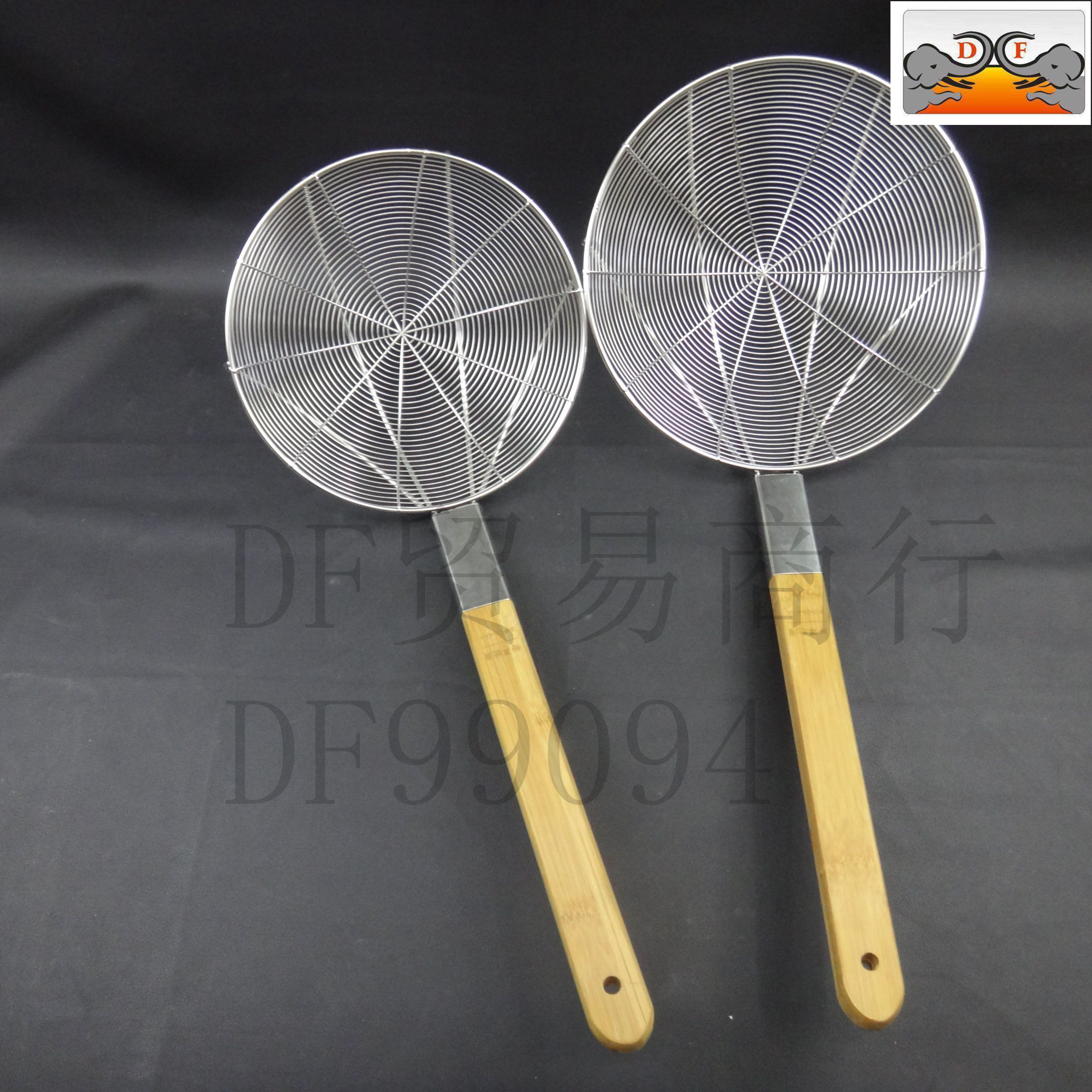 DF99094 Wooden handle wire, stainless steel large strainer, wooden handle reinforced mesh, strainer screen, large mesh screen, hotel kitchenware, DF Trading House