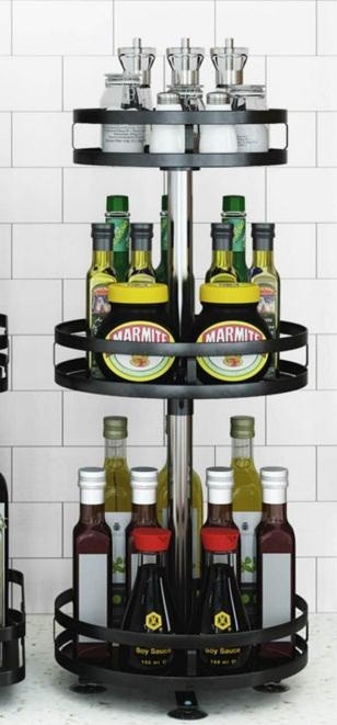 Single-layer 360-degree rotating circular iron seasoning rack and storage rack detail image 3