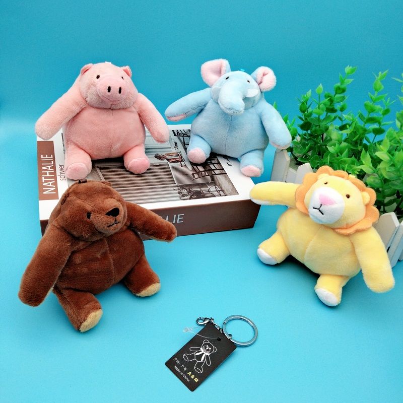 4 "new cartoon animal keychain girl heart doll plush doll car bag pendant keychain
