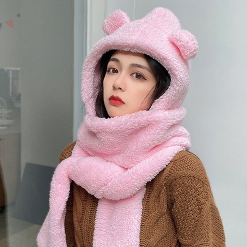 Jane Eyre Siyuan Network's new Korean-style three-piece set, featuring a thick, warm and cute little bear hat, scarf and gloves, all in one detail image 7