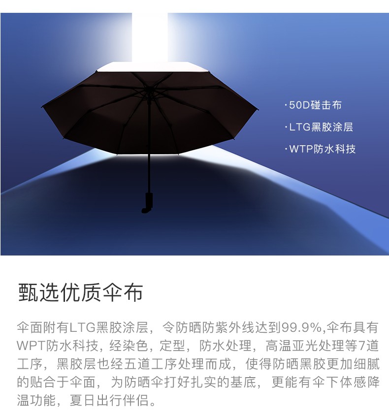 手动烟灰蓝雨伞太阳伞全自动阳伞男遮阳防晒防紫外线晴雨两用小巧便携女黑胶详情图13