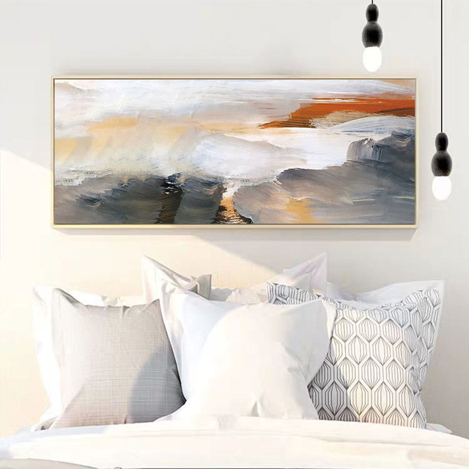 Modern and simple bedroom headboard background wall decorative paintings, grand and abstract, hotel room wall and corridor hanging paintings details Picture