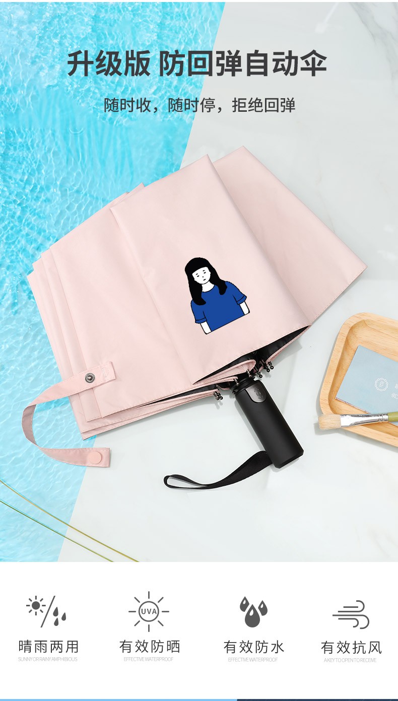 三折手动嫣然粉情侣男太阳伞黑胶遮阳遮阳遮雨两用伞女生伞男士学生帅气女神复古详情图2
