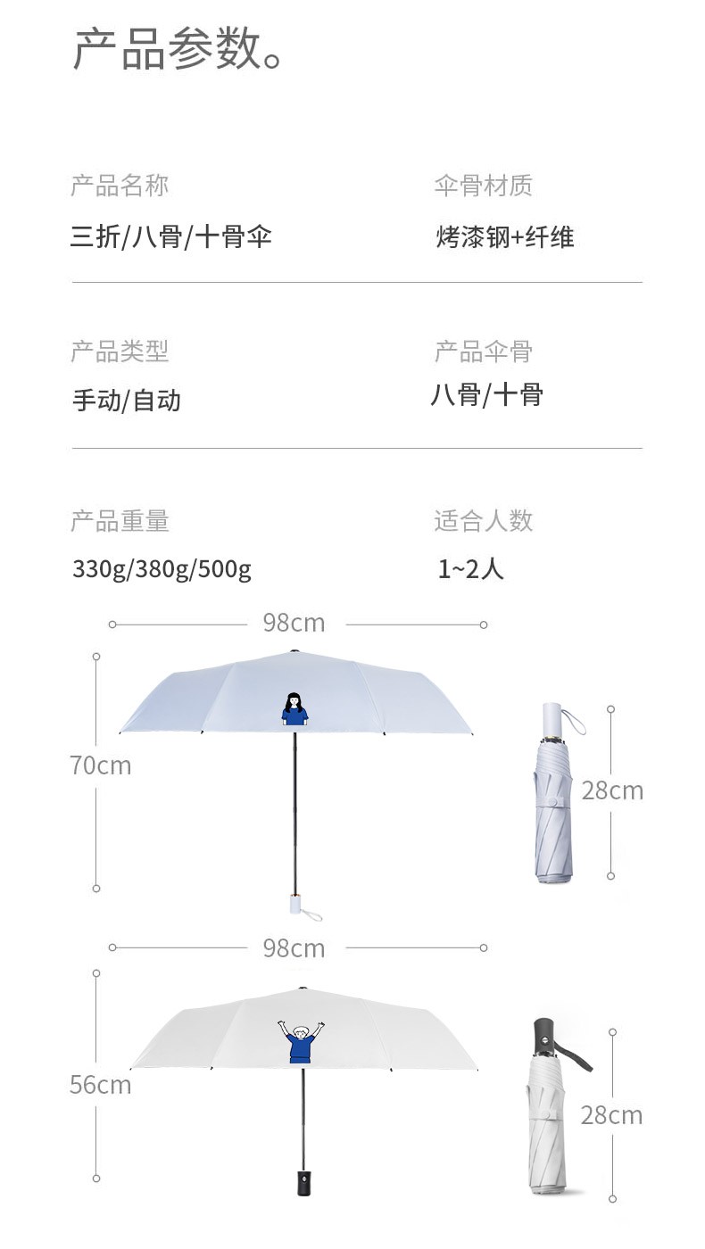 三折手动嫣然粉情侣女太阳伞黑胶遮阳遮阳遮雨两用伞女生伞男士学生帅气女神复古详情图11