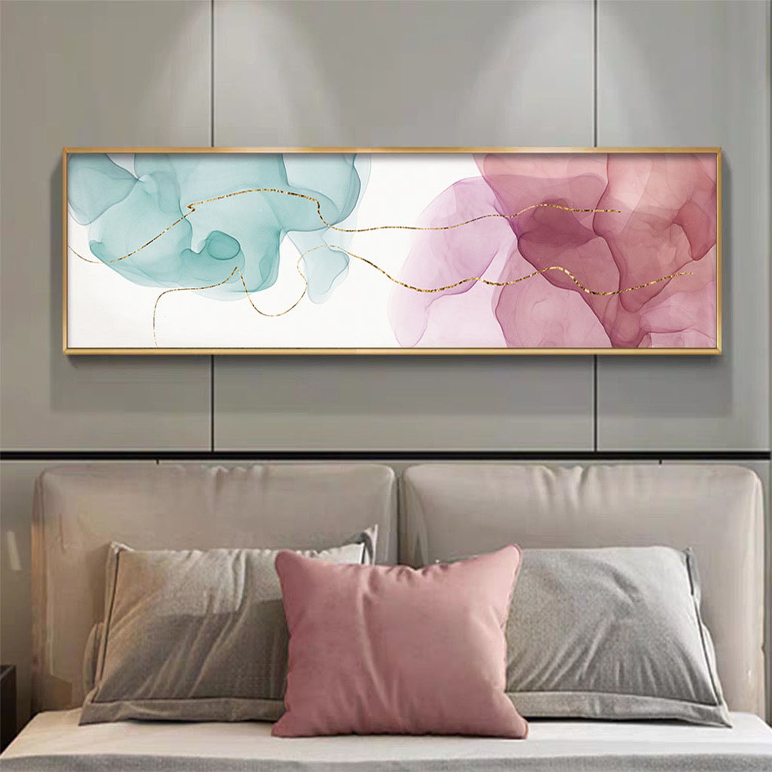 Modern and simple bedroom headboard background wall decorative paintings, grand and abstract, hotel room wall and corridor hanging paintings detail image 4