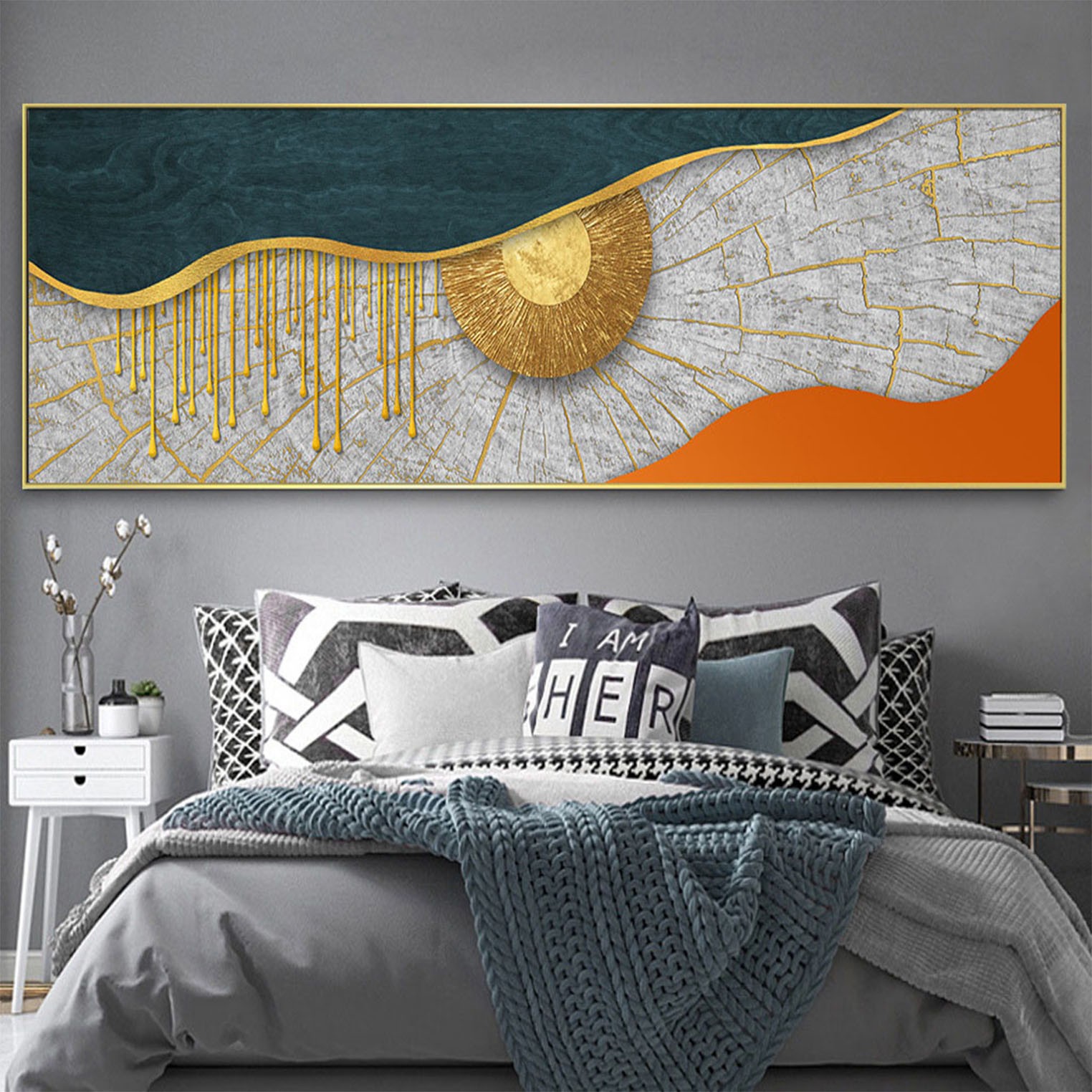 Modern and simple bedroom headboard background wall decorative paintings, grand and abstract, hotel room wall and corridor hanging paintings detail image 8