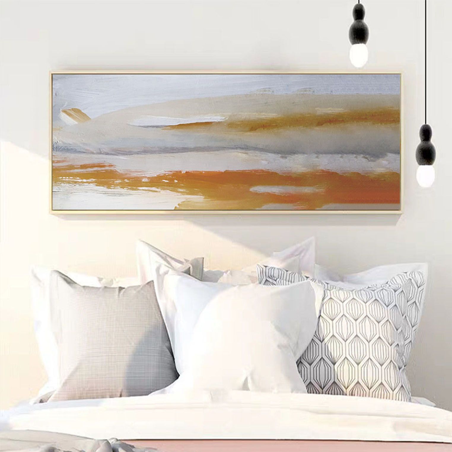 Modern and simple bedroom headboard background wall decorative paintings, grand and abstract, hotel room wall and corridor hanging paintings Specification image