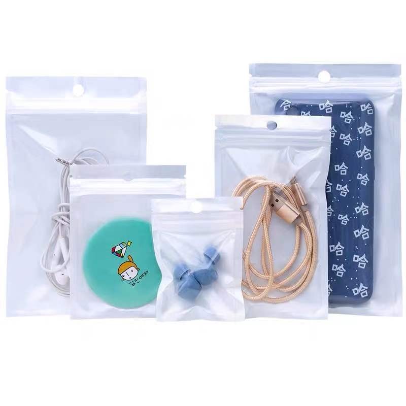 White yin-yang pearlescent film self-sealing bag, semi-transparent bone-sticking bag, jewelry, phone case, data cable, headphone accessory bag, 8*13 detail image 1