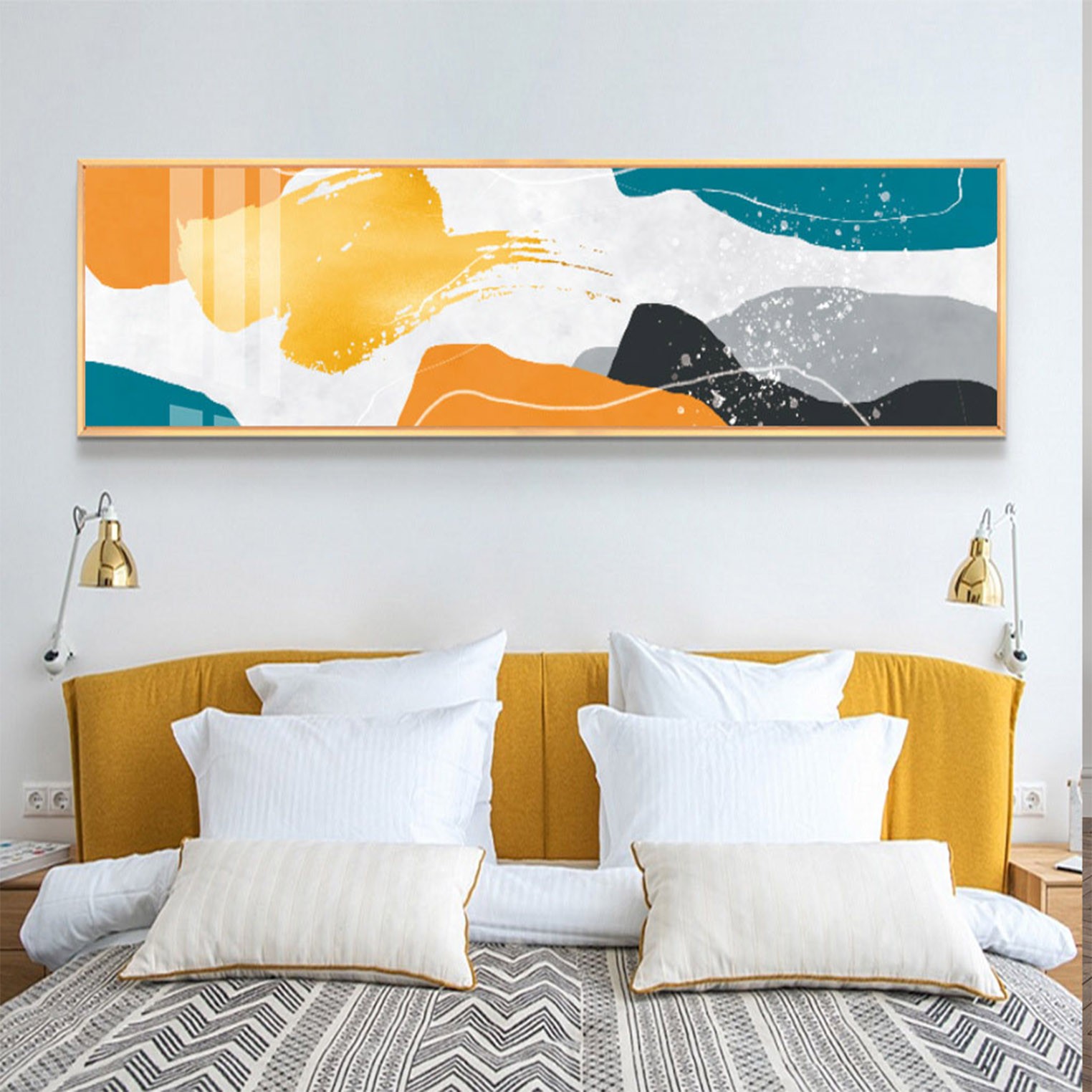 Modern and simple bedroom headboard background wall decorative paintings, grand and abstract, hotel room wall and corridor hanging paintings detail image 1