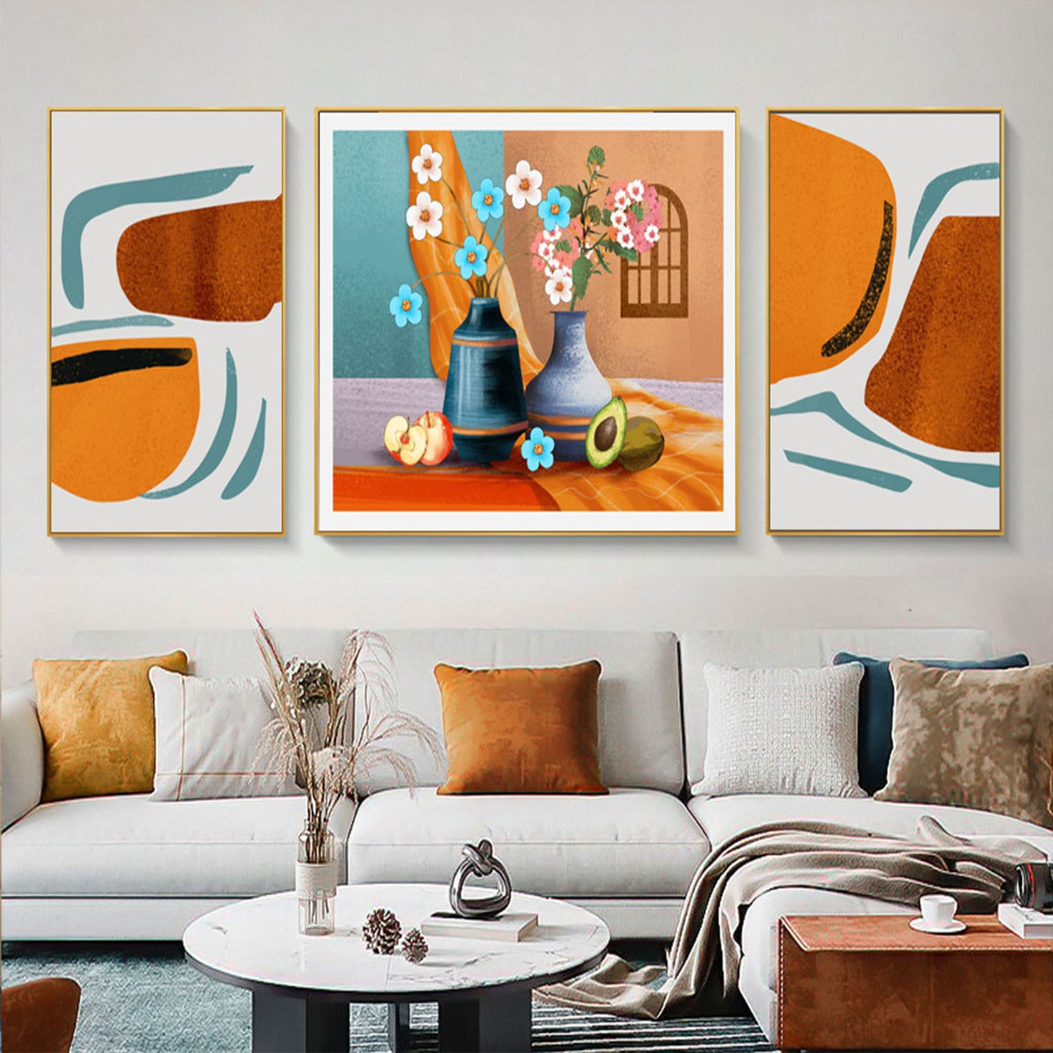 客厅沙发背景墙装饰画轻奢高档大气抽象性建筑现代简约山水三联画详情图8