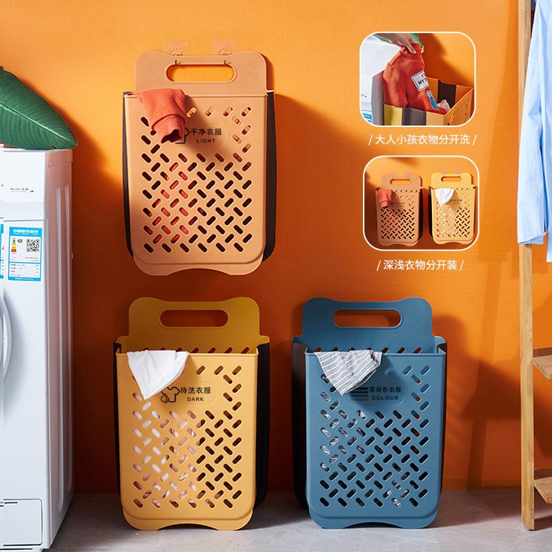 Large dirty clothes basket, household foldable clothes storage basket, wall-mounted bathroom laundry basket, no need for drilling in the bathroom Application Scenario