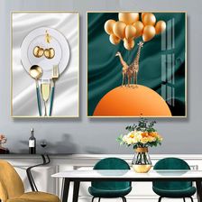 轻奢餐厅装饰画现代简约饭厅餐桌墙挂画创意酒杯水果咖啡店两联画