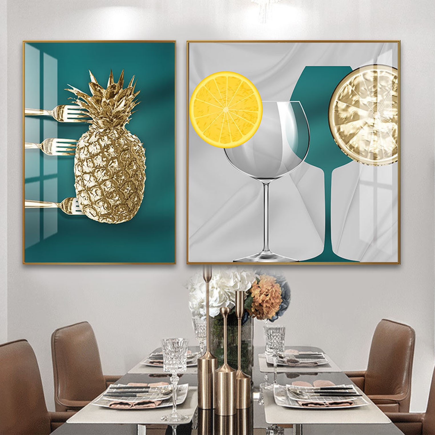 Light Luxury Restaurant Decoration Painting Modern Simple Dining Room Table Wall Hanging Painting Creative Wine Glass Fruit Coffee Shop Two Paintings Application Scenario