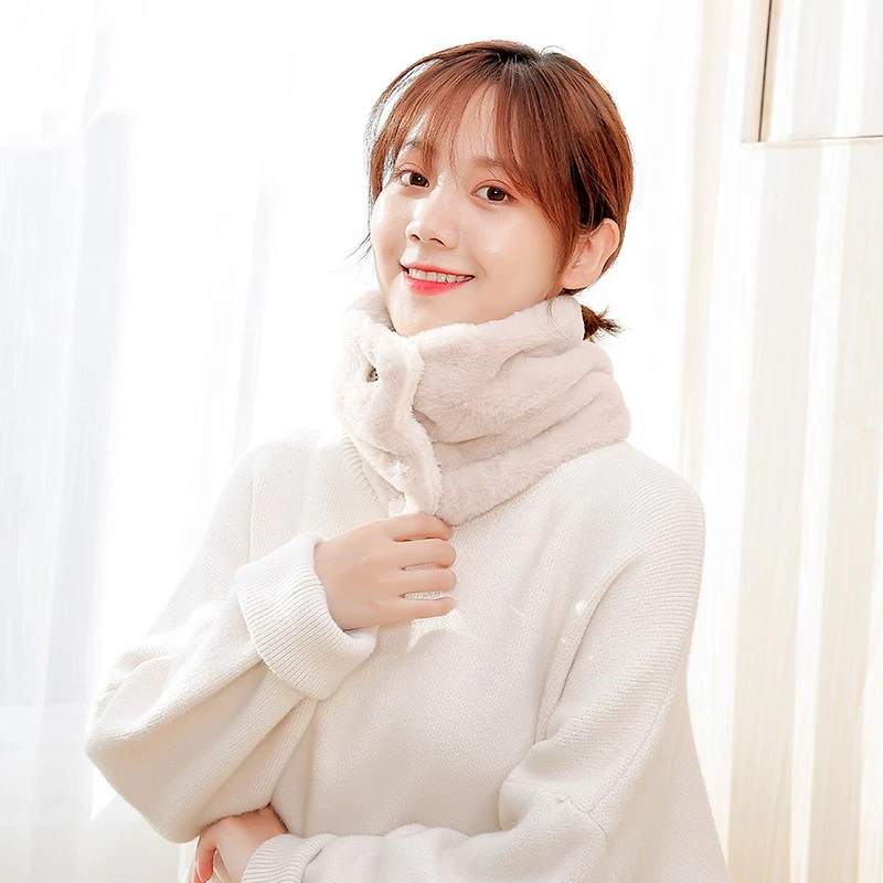 Jane Eyre Siyuan Women's new student winter imitation rabbit fur thickened neck guard with buttons, winter versatile and popular scarf for women detail image 6