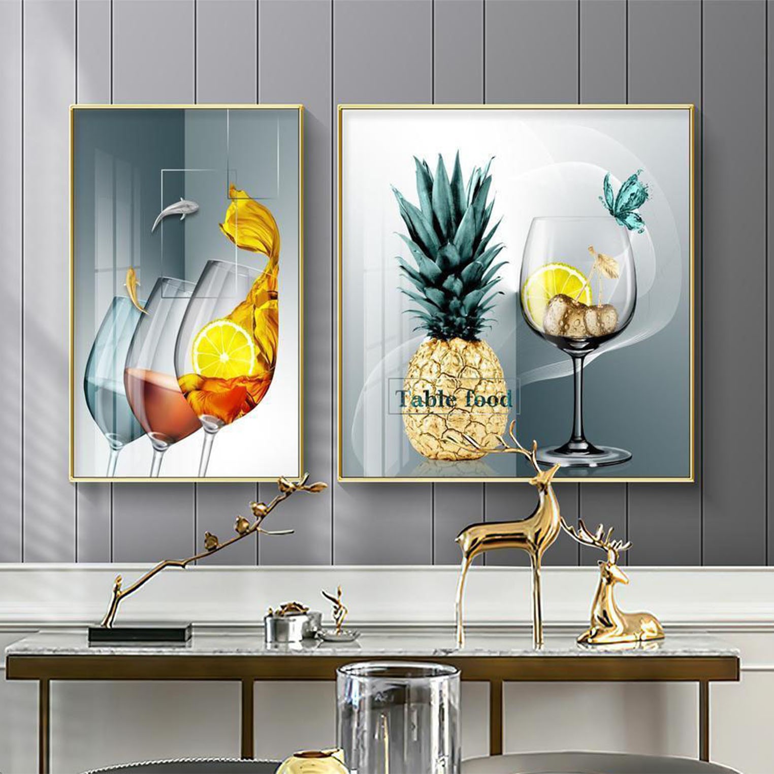 Light Luxury Restaurant Decoration Painting Modern Simple Dining Room Table Wall Hanging Painting Creative Wine Glass Fruit Coffee Shop Two Paintings full figure