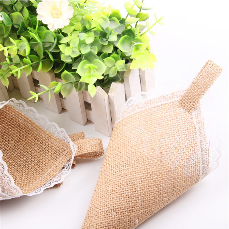 厂家直销 批发欧美DIY手工 麻布蕾丝鲜花袋 糖果礼品蝴蝶结包装袋产品图