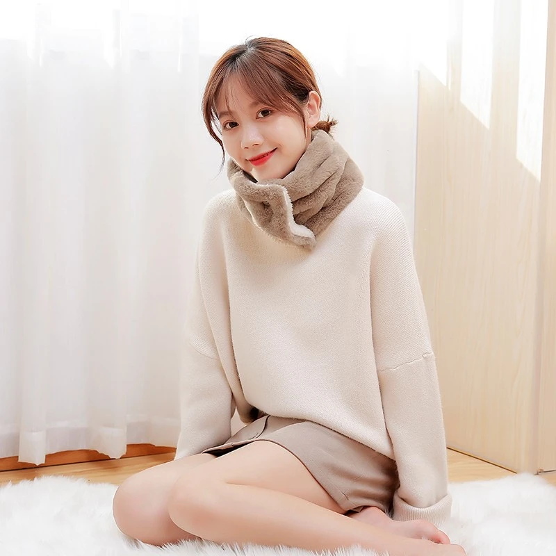 Jane Eyre Siyuan Women's new student winter imitation rabbit fur thickened neck guard with buttons, winter versatile and popular scarf for women detail image 5