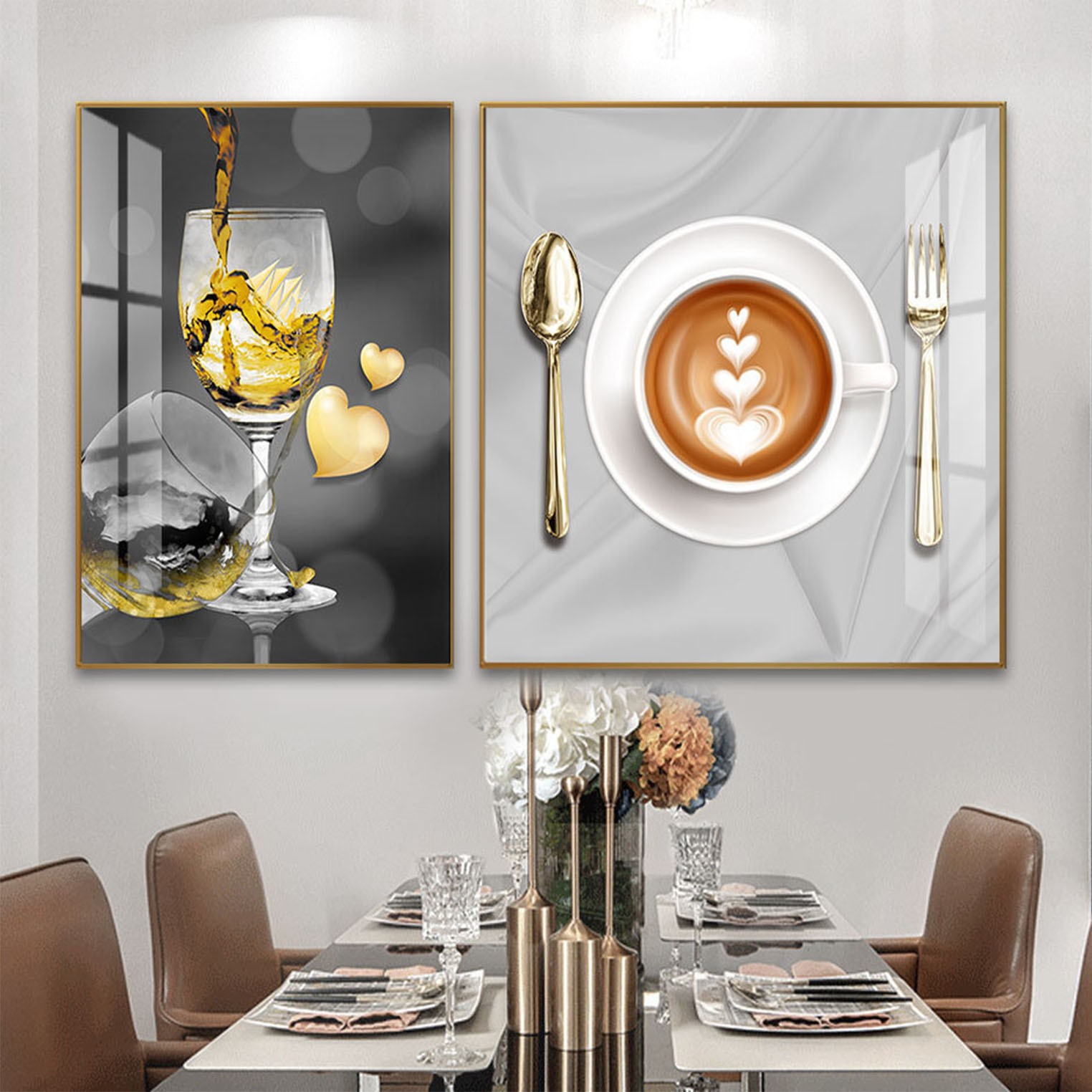 Light Luxury Restaurant Decoration Painting Modern Simple Dining Room Table Wall Hanging Painting Creative Wine Glass Fruit Coffee Shop Two Paintings details Picture