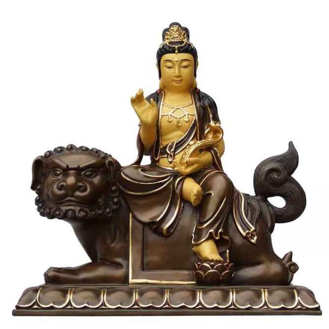 紫竹莲铜佛像古铜描金文普佛像居家风水摆件096