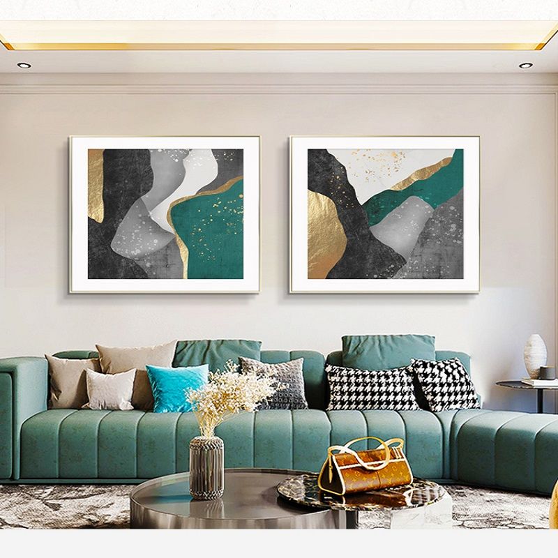 层峦叠嶂现代简约客厅装饰画沙发背景墙上挂画轻奢三联画抽象鎏金线条壁画