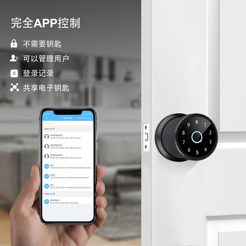 指纹锁智能球形锁指纹锁中标美标室内木门涂鸦办公室公寓亚马逊跨境电商详情图7