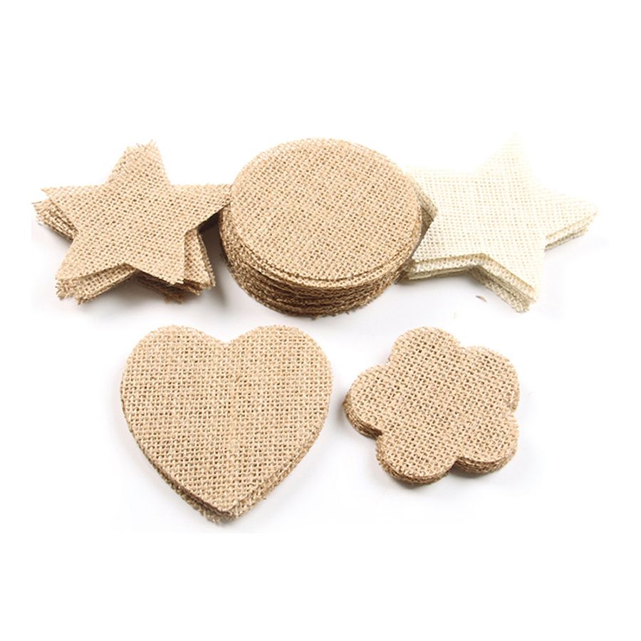 欧美圣诞婚庆装饰 工艺复古麻布片 10片/包 爱心 梅花 圆形麻布片