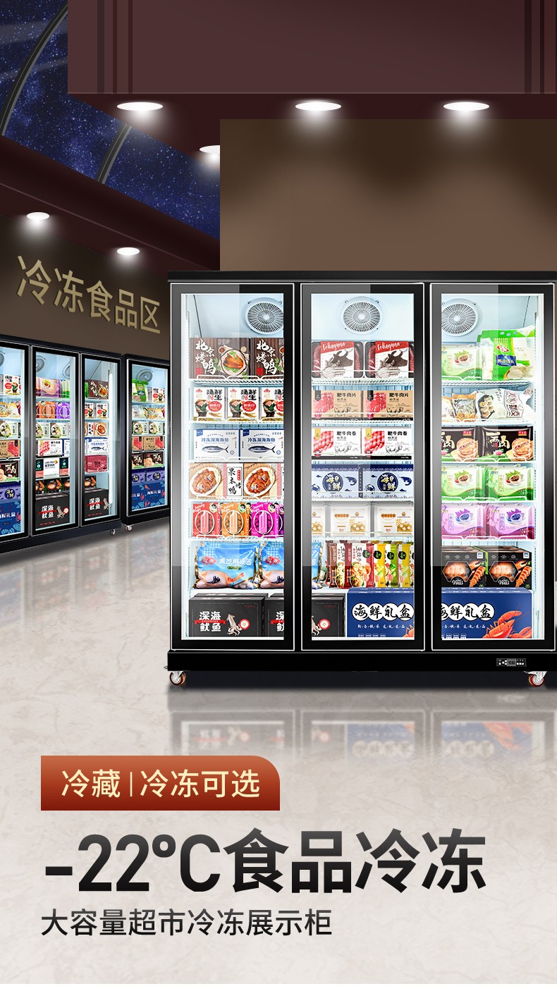 -22 degree freezer, commercial frozen food display cabinet, quick-frozen food refrigerator, supermarket standing freezer detail image 2