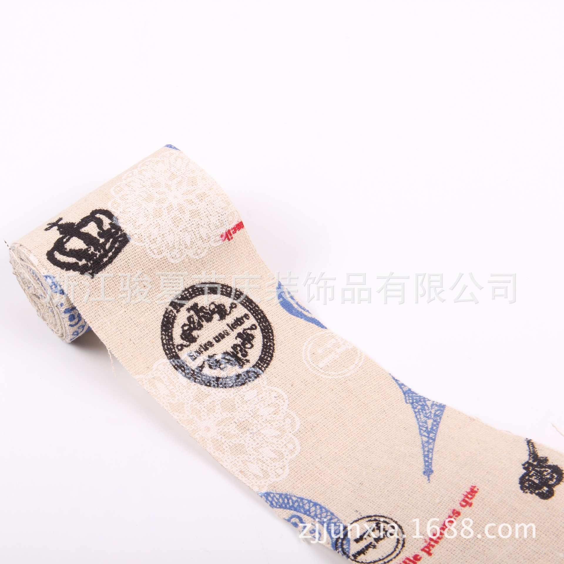 厂家直销 棉麻布印花 印花麻布卷 麻布印花织带 欧美婚礼圣诞 2米一卷详情图8