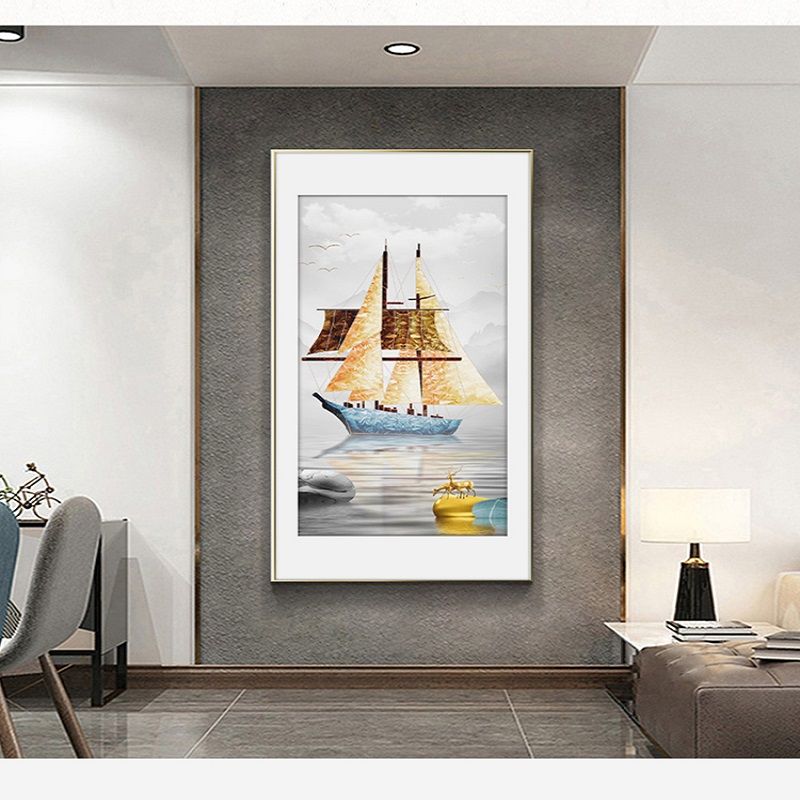一帆风顺现代简约客厅装饰画沙发背景墙上挂画轻奢三联画抽象鎏金线条壁画