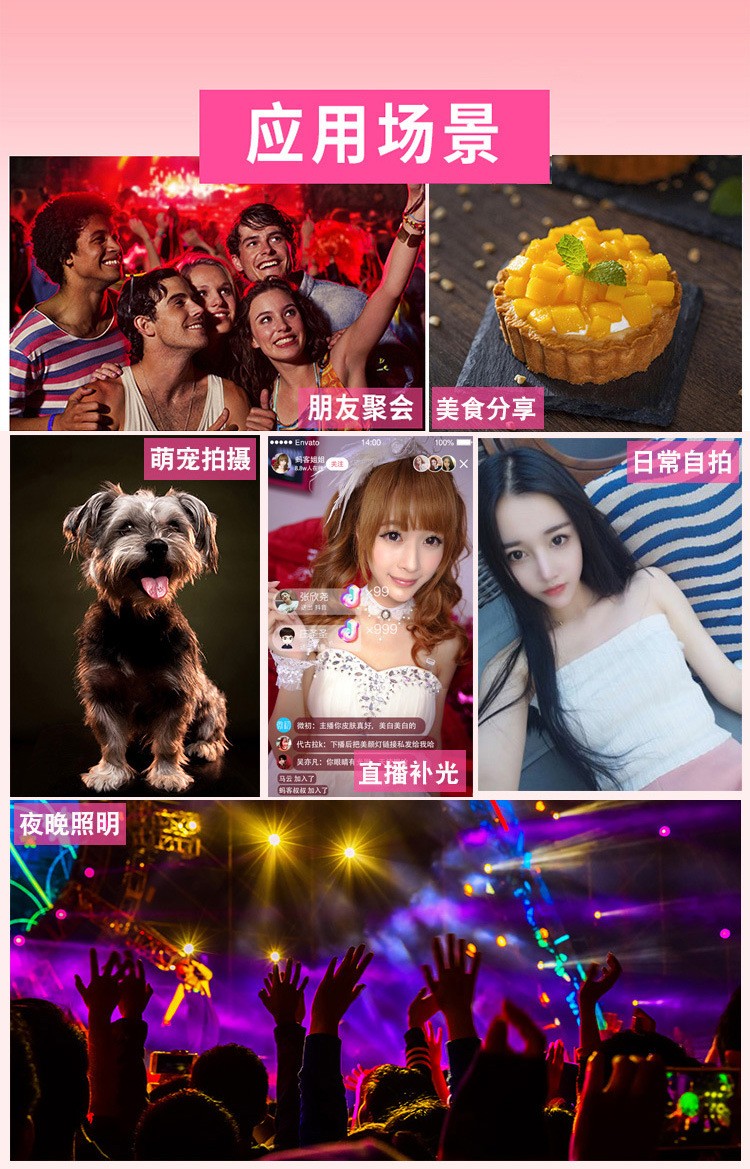 手机夹子补光灯 USB网红直播摄影美颜迷你环形夹子补光灯详情图13