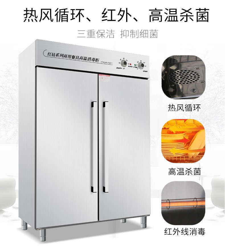 Large-scale hot air circulation high-temperature disinfection cabinet, commercial double-door vertical stainless steel tableware disinfection cabinet for school canteens detail image 4