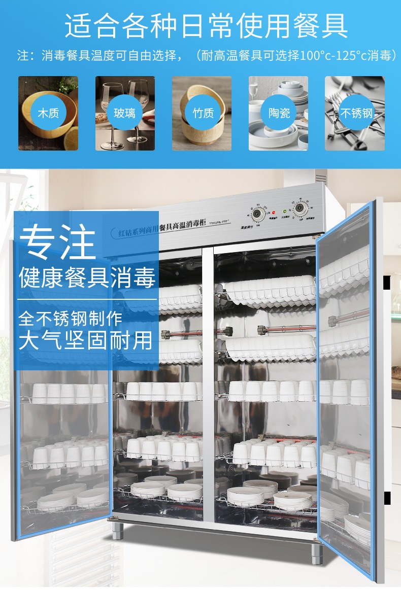 Large-scale hot air circulation high-temperature disinfection cabinet, commercial double-door vertical stainless steel tableware disinfection cabinet for school canteens detail image 2